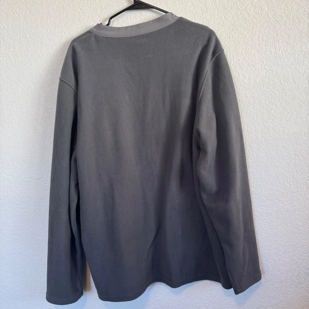 Fleece Pullover Men 2XL Gray American Flag‎ Patch Button Henley Pocket